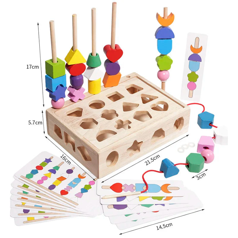 Juguetes de madera Montessori, rompecabezas de colores y formas