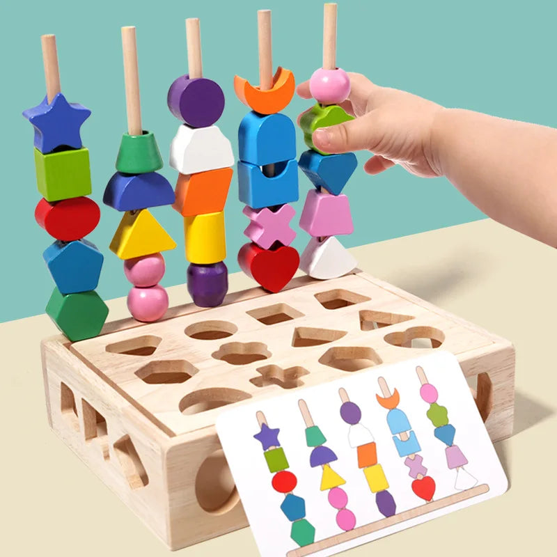 Juguetes de madera Montessori, rompecabezas de colores y formas