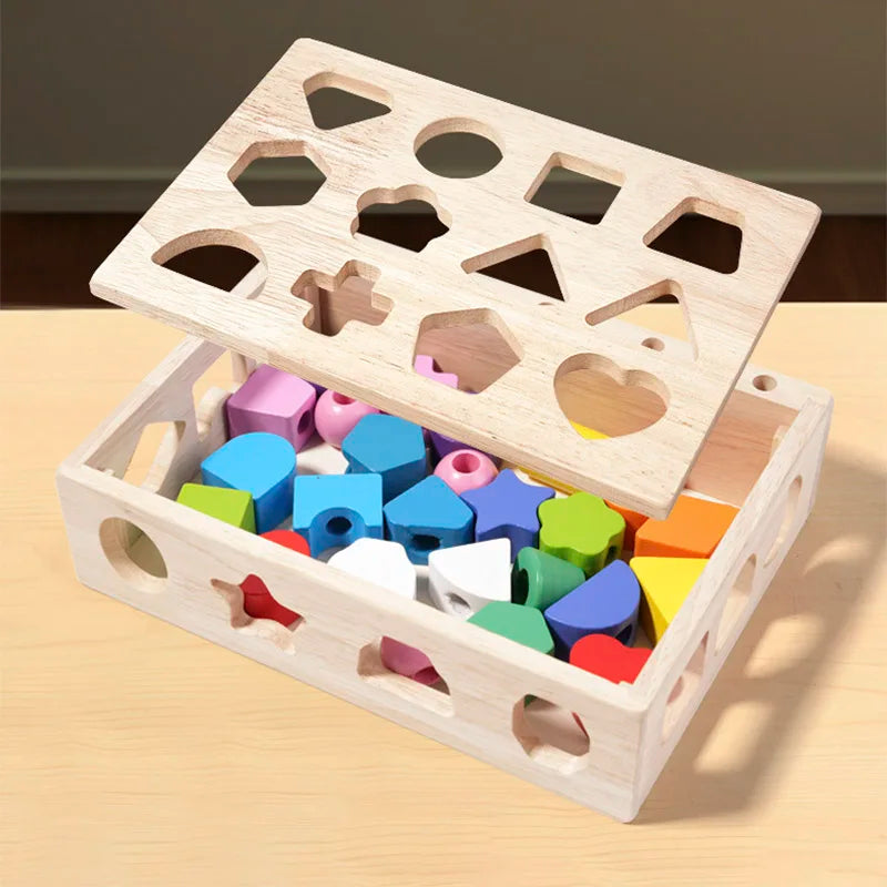 Juguetes de madera Montessori, rompecabezas de colores y formas