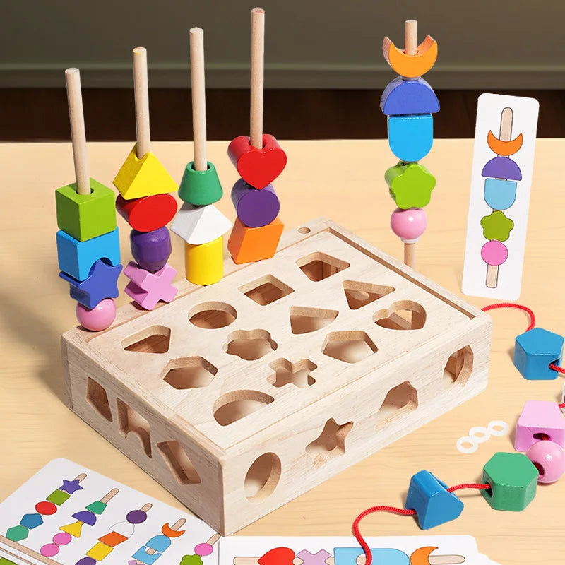 Juguetes de madera Montessori, rompecabezas de colores y formas
