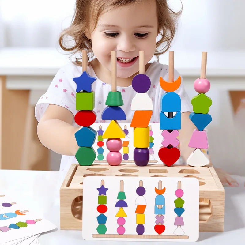 Juguetes de madera Montessori, rompecabezas de colores y formas