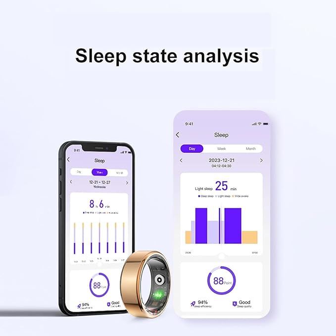 Anillo Inteligente - Rastreador de Fitness y Salud - Monitor de Sueño, Frecuencia Cardíaca y Actividad - Resistente al Agua, Bluetooth 5.0 - Compatible con iOS y Android