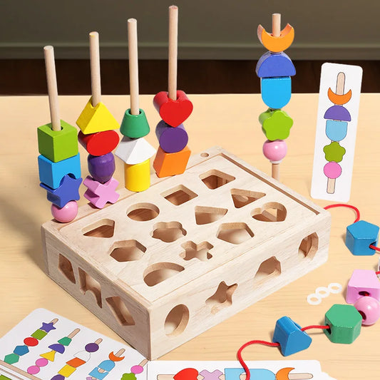 Juguetes de madera Montessori, rompecabezas de colores y formas